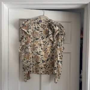 Ulla Johnson Cream Floral Tie-Bow Ruffle Blouse